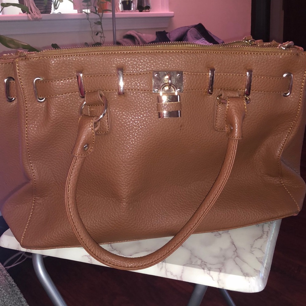 Large camel faux leather purse